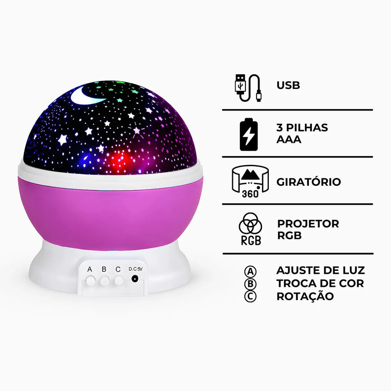 Luminária Projetor Estrelas 360º Abajur Star Master